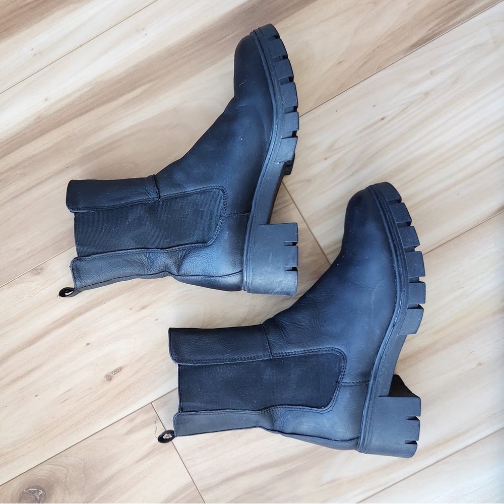 Saks Fifth Avenue | Black Leather Combat Boots - Picture 2 of 7